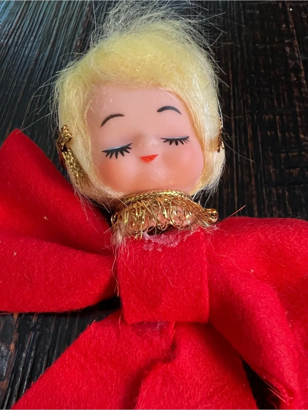 Vintage Retro Pixie Angel Girl Red Bow Christmas Ornaments Japan Lot of 2